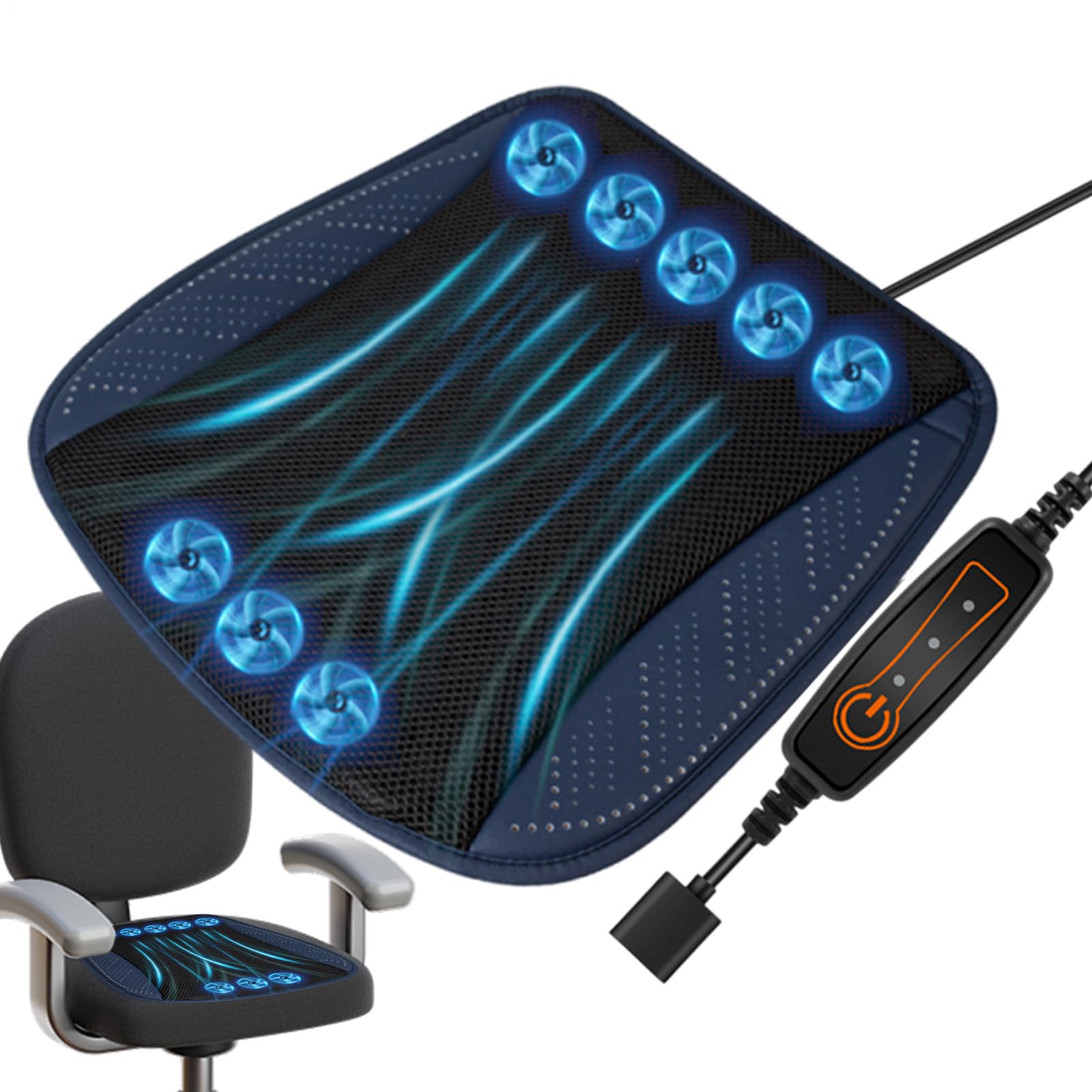 Generisch Coussin rafraîchissant pour siège de voiture, coussin rafraîchissant pour siège de voiture, alimenté par USB, 3 vitesses réglables, anti-transpiration, refroidissement aéré et respirant des
