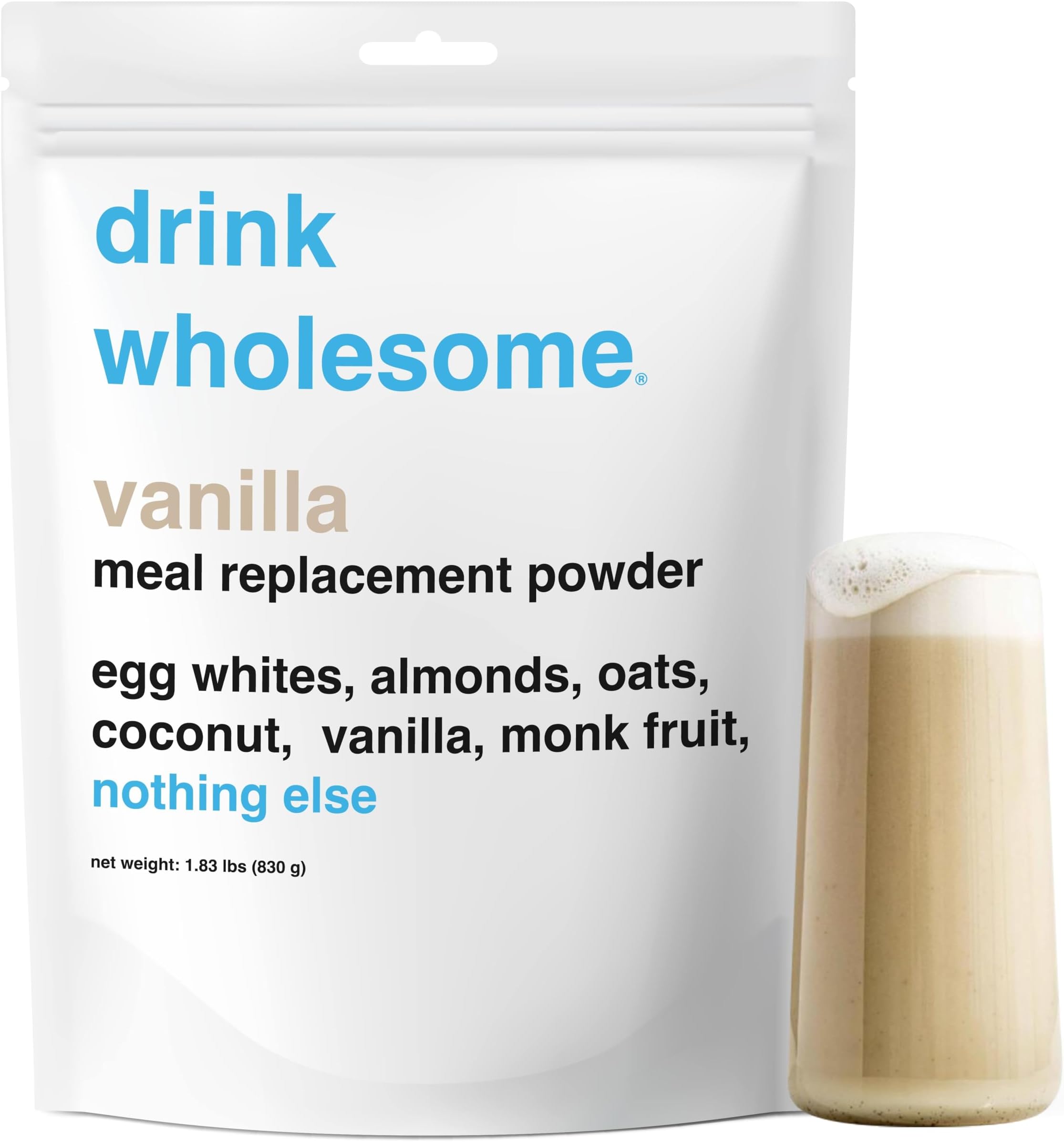 Drink Wholesome Vanilla Meal Replacement Powder | For Sensitive Stomachs | Easy to Digest | Gut Friendly | No Bloating | Dairy Free Meal Replacement | Lactose Free Meal Replacement | 1.83 lb