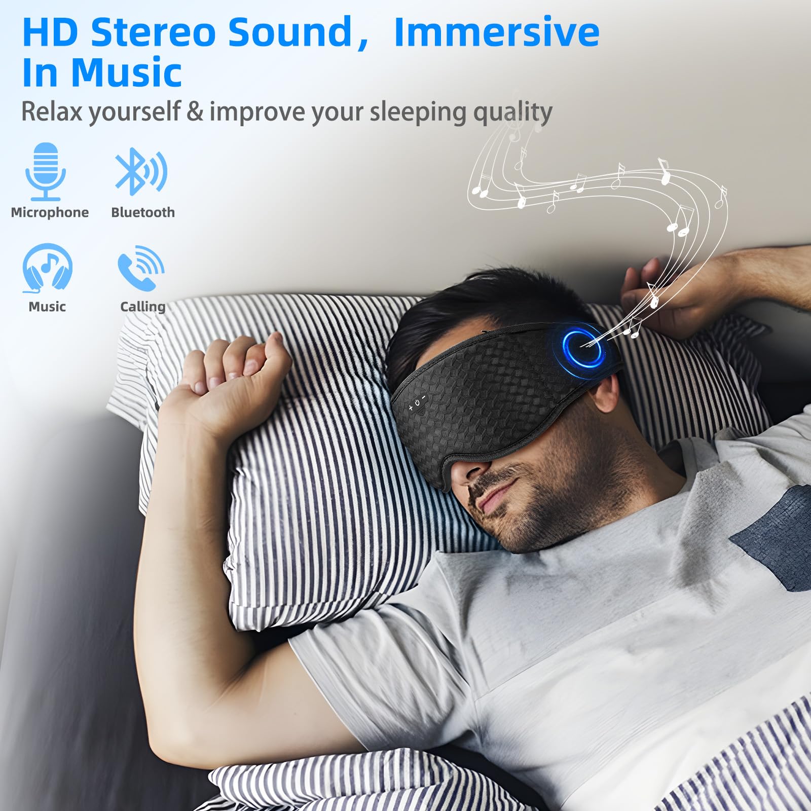 Máscara de ojos para dormir con auriculares, máscara inalámbrica Bluetooth 5.4 para hombres y mujeres, auriculares para dormir de lado, regalos geniales