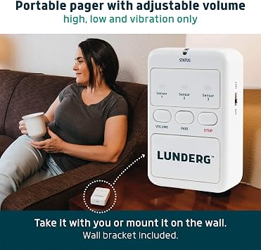 Lunderg Bed Alarm & Chair Alarm System with Call Button - Wireless Early-Alert Bed Sensor Pad, Chair Sensor Pad & Pager - Full Caregiver Set