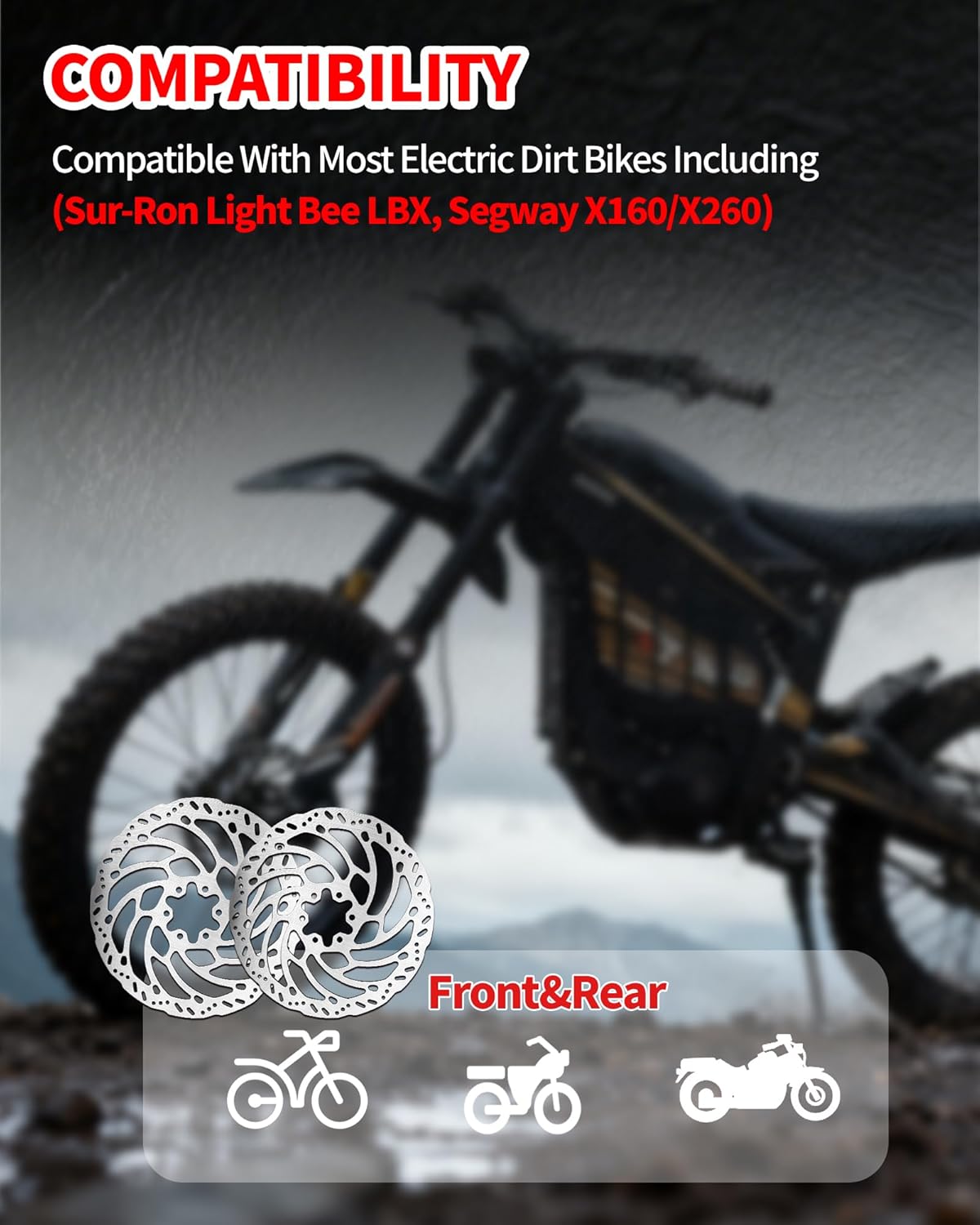 220MM Front and Rear Brake Rotors Disc Compatible with Sur-Ron Light Bee LBX, Segway X160/X260, Stainless Steel Brake Rotors for Motorcycle/Dirt Bike
