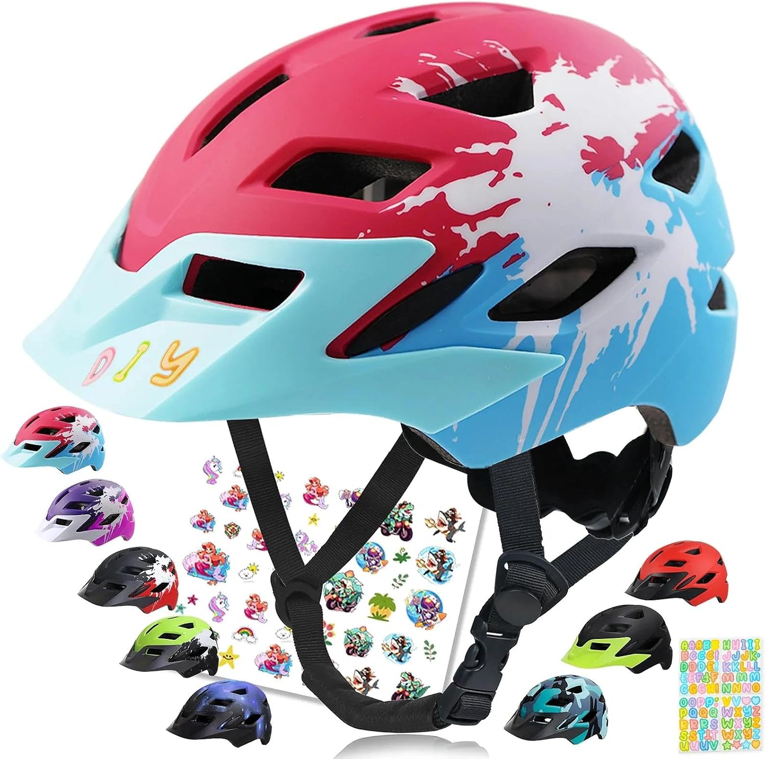 Colorful Kids Bike Helmet for Kids Boys Girls Adjustable Bike Helmet Lightweight Suitable for Multi-Sports Skateboard Scooter Cycling Roller Balance Bicycle