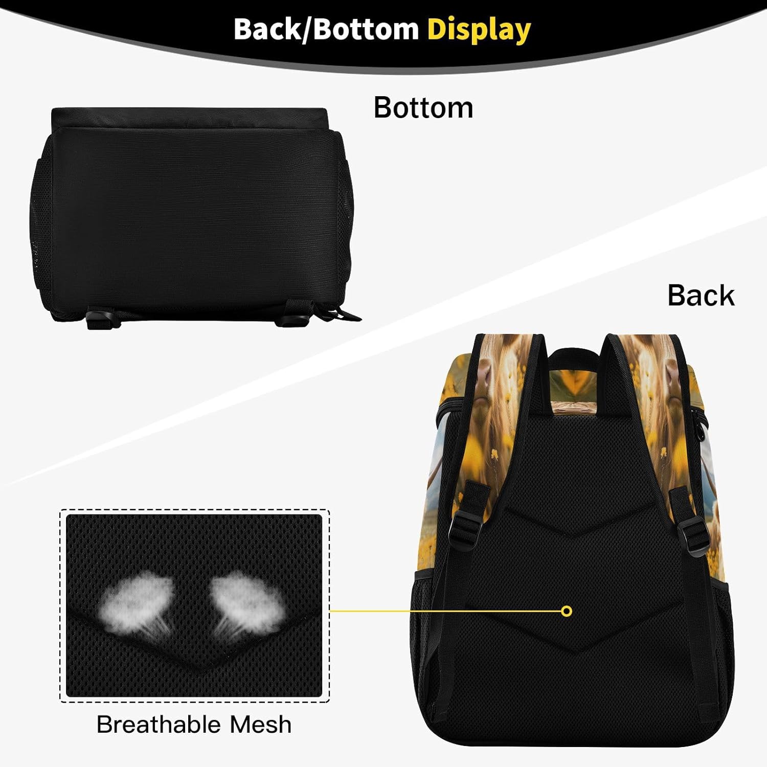Highland Cattle Cow Yellow Daisy Flower Field Cooler Backpack Insulated Waterproof Leak Proof Beach Cooler Bag Lightweight Lunch Picnic Camping Backpack Cooler for Men and Women