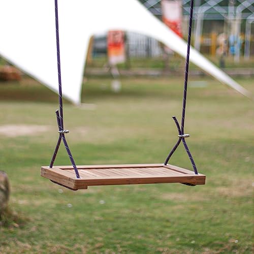 Miniatura 3 de Columpio de madera de teca, asiento de columpio de madera para exteriores para niños o adultos para patio trasero Columpio, altura ajustable (23.8 x