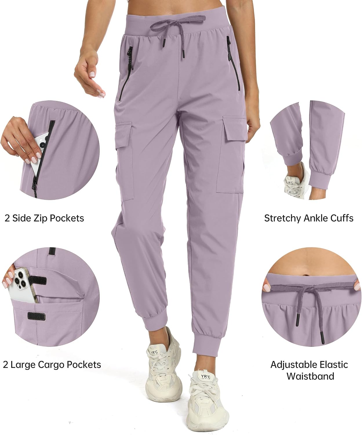 Womens Cargo Hiking Pants with Pocket - Lightweight Quick Dry Workout Joggers for Travel, Camping and Outdoor Wear