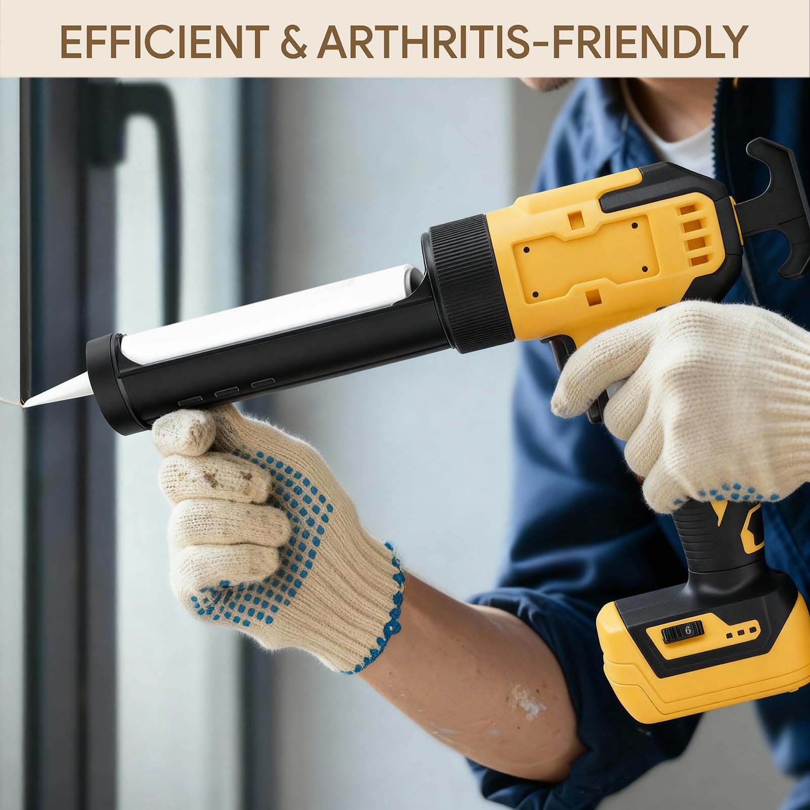 Asixxsix Pistolet Caulking, 6 prędkości ładowalny bezprzewodowy pistolet Caulking ABS z światłem LED 550Lb siła nacisku, elektryczny pistolet Caulking do kuchni Napełnianie łazienki
