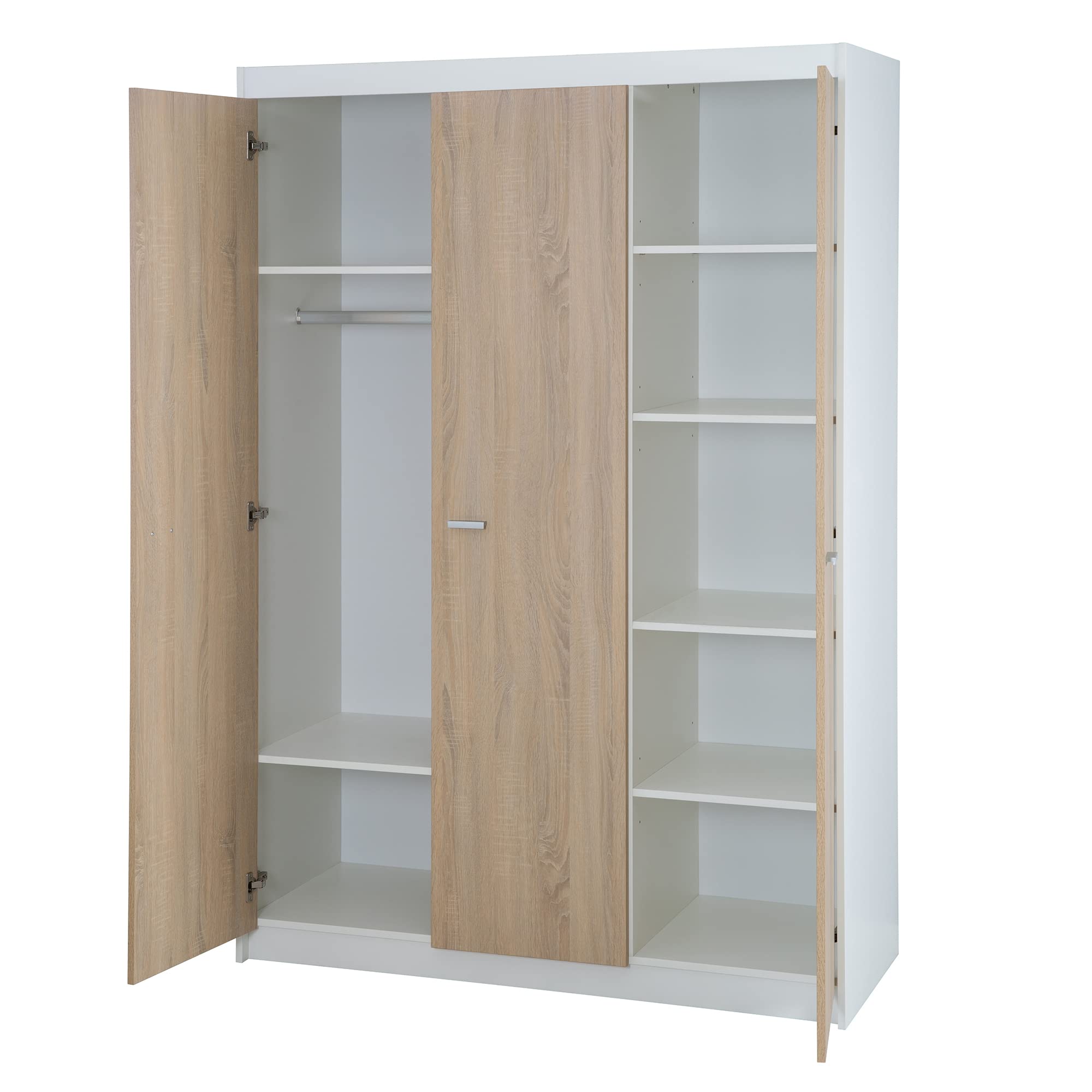 roba Chambre Bébé Complète Gabriella - Lit Évolutif 70 x 140 cm + Commode à Langer Étroit + Armoire 3 Portes - Blanc/Décor Bois