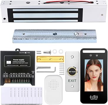 Facial Recognition Access Control System Kit w/5" Screen & 1.3MP Camera, 600lbs Magnetic Lock, Keypad/RFID Entry, AC110V-DC12V Power & Infrared Switch for Home/Business J60-600LBS Face ID Kit