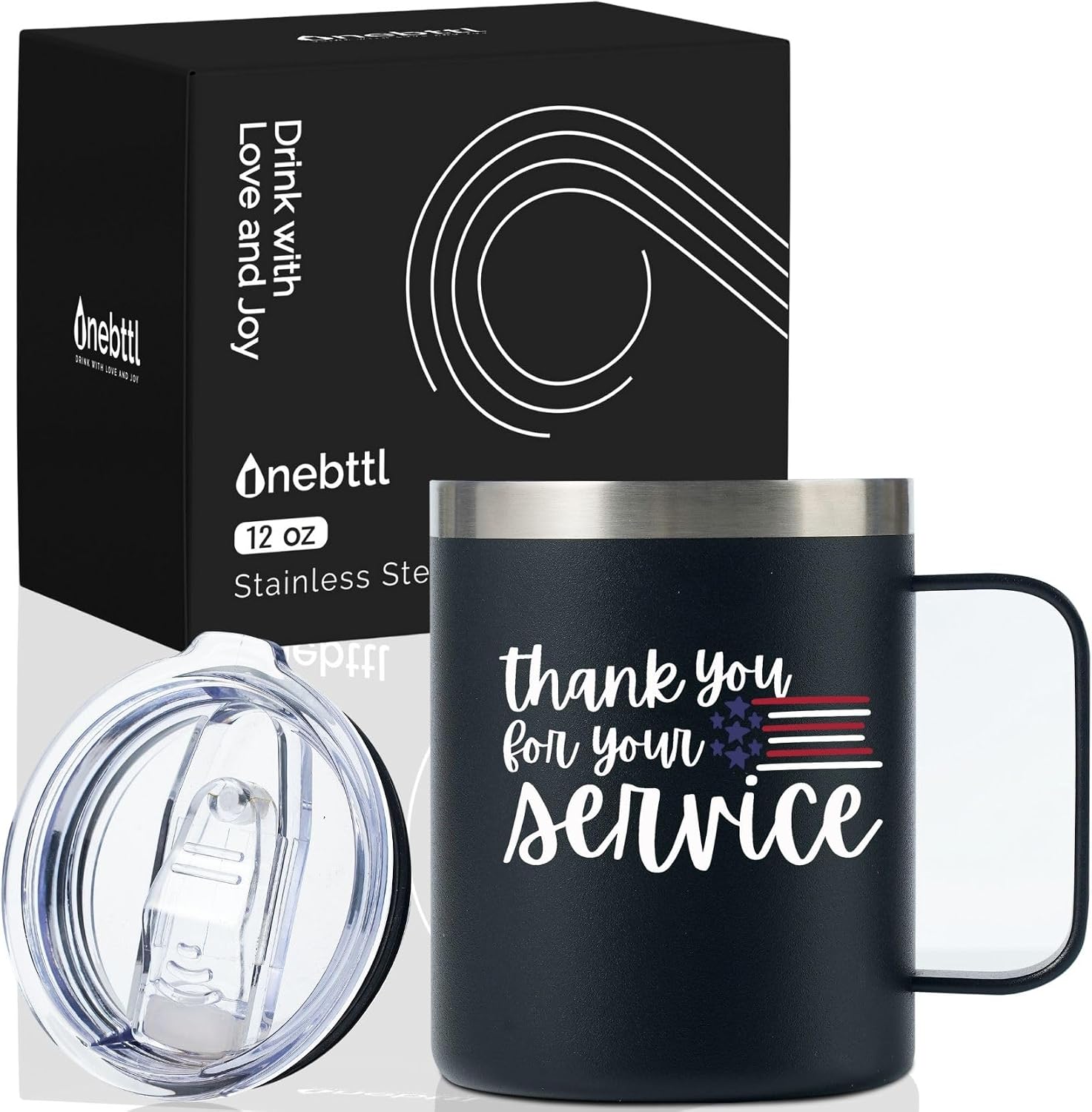 Onebttl Veterans Gifts for Men & Women, Military Army Soldiers Appreciation Gifts, Thank You for Your Service, 12oz Stainless Steel Tumbler, Black