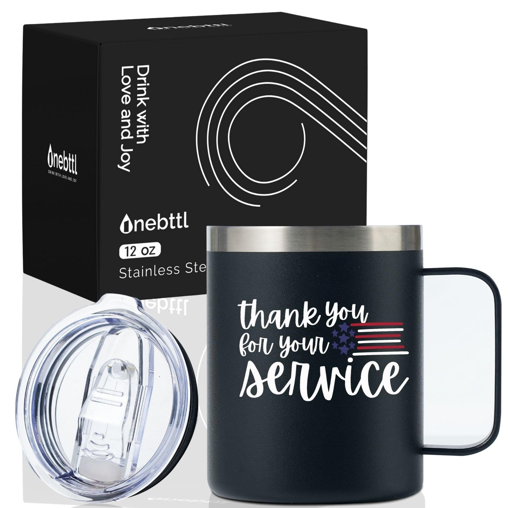 Onebttl Veterans Gifts for Men &amp; Women, Military Army Soldiers Appreciation Gifts, Thank You for Your Service, 12oz Stainless Steel Tumbler, Black