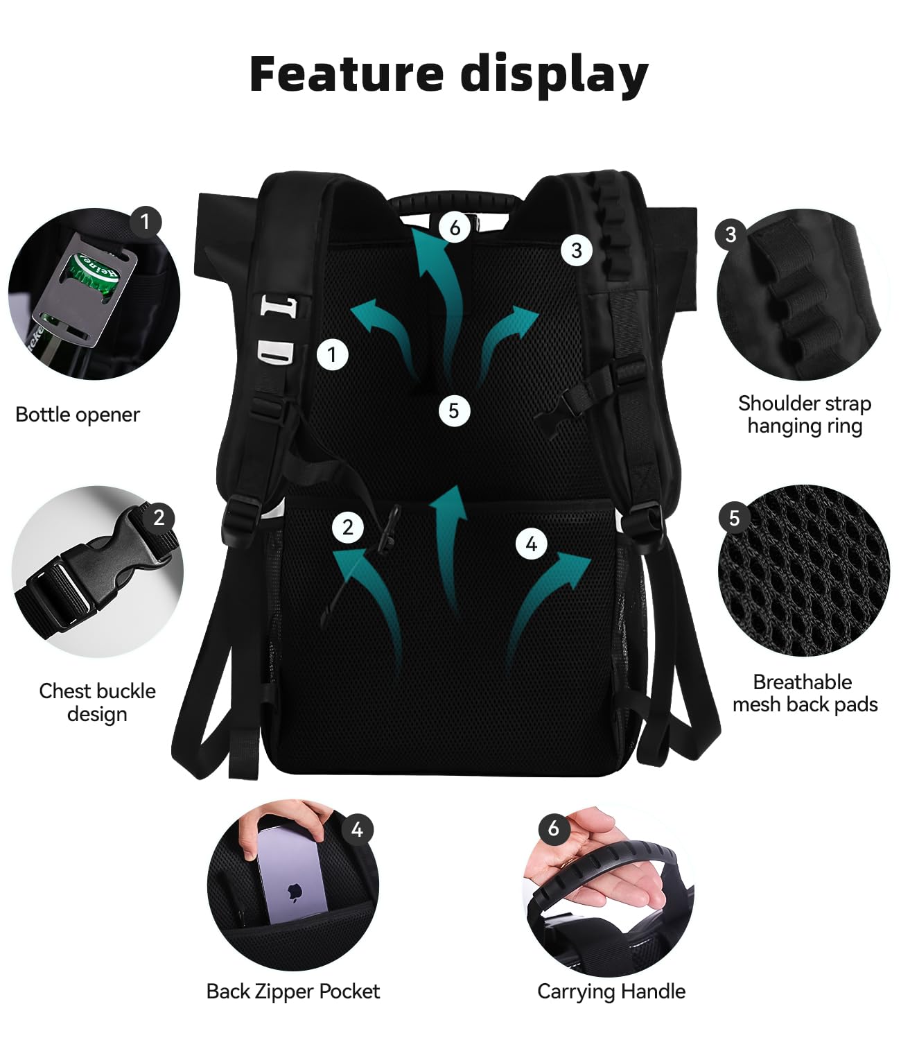 DEWUR 35L Thermo Rücksack Kühlrücksack Kühltasche Wasserdichter Picknickrücksack mit Flaschenöffner für Picknick Camping Strand Wandern Reisen Einkaufen