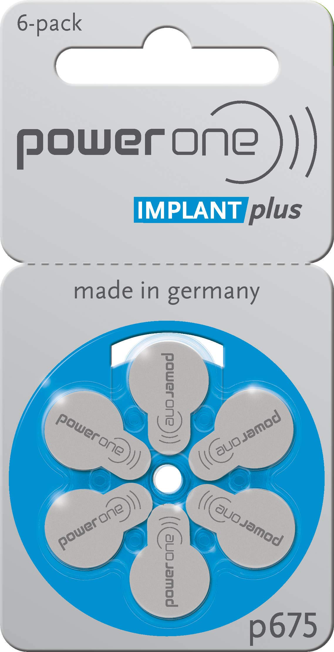 120 batterie per apparecchi acustici Power One Implant Plus (20 x 6 blister) PR44 blu + scatola per 2 batterie per apparecchi acustici