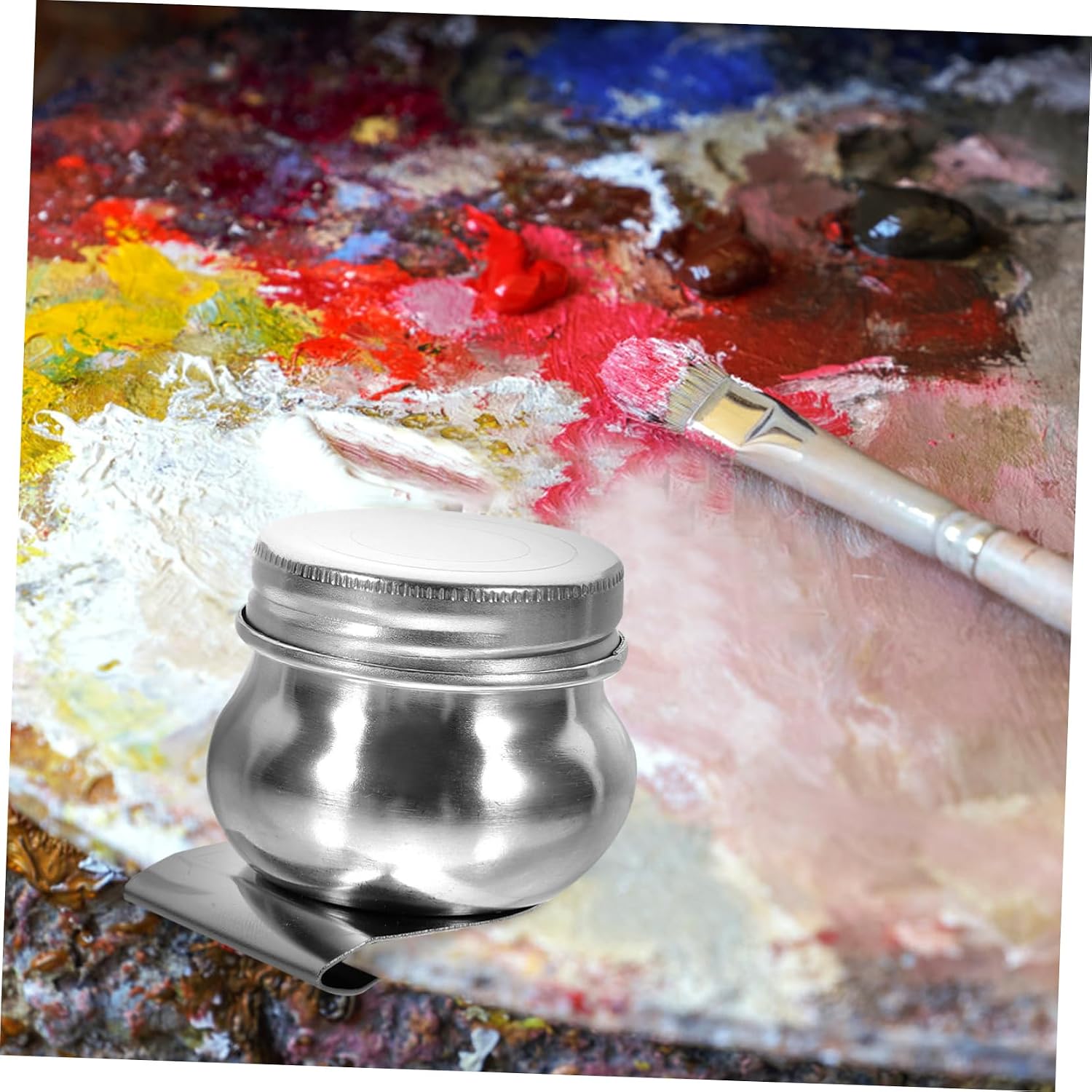 HOMSFOU 2pcs Artists Palette Cups Oil Painting Cups Stainless Steel Palette Clip Container