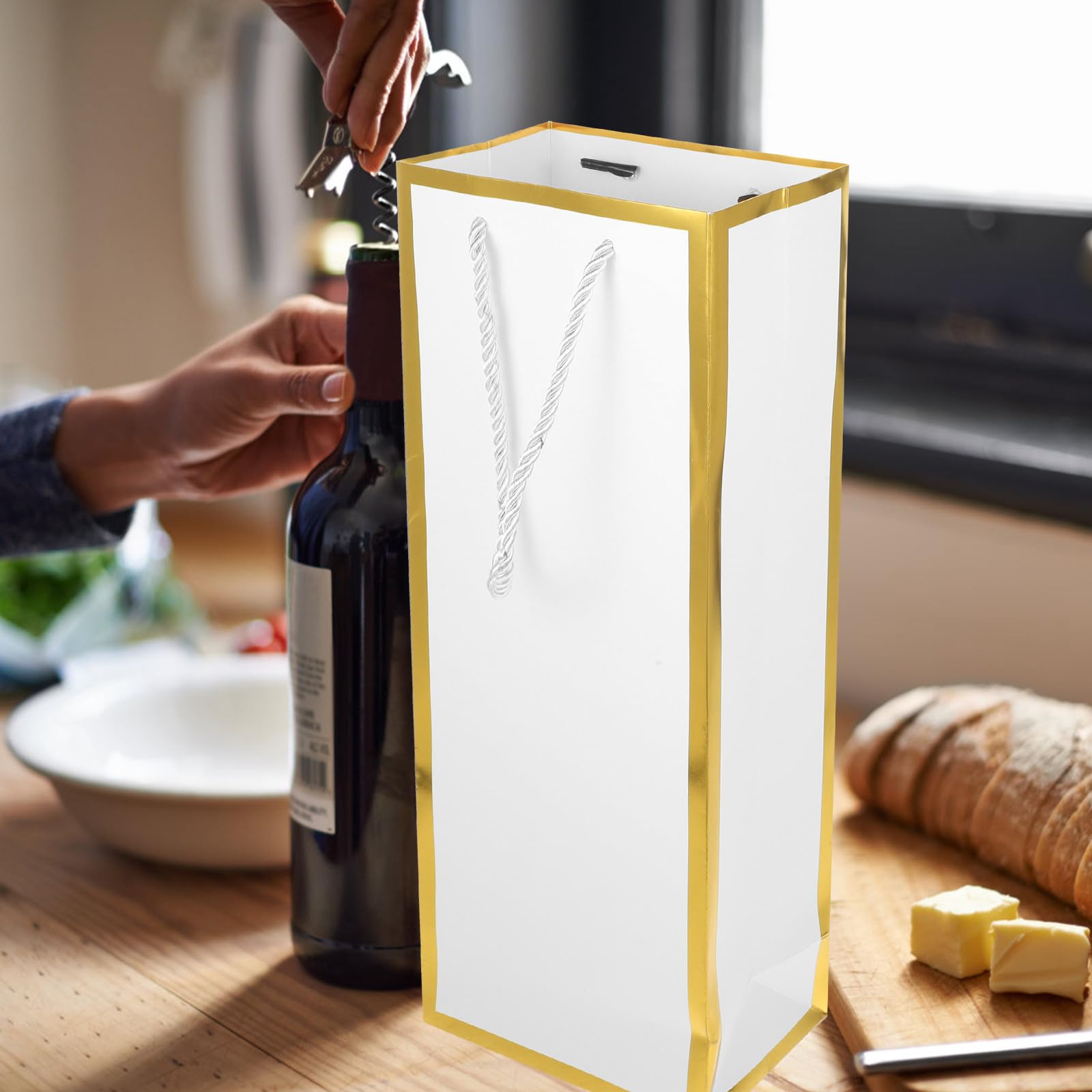 INOOMP 12 Bolsas Portátiles para Botella de Vino de Papel, Resistentes y Exquisitamente Diseñadas para Proteger Botellas en Restaurantes o Parques