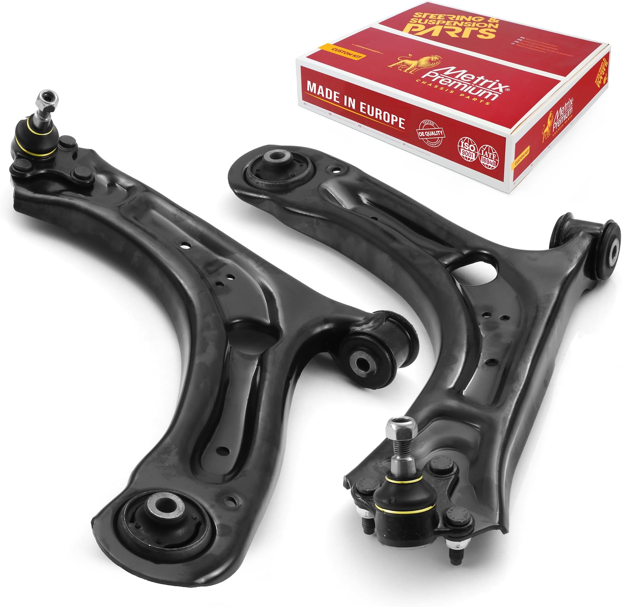 Metrix Premium Chassis Parts - Front Left & Right Lower Control Arm w Ball Joint & Bushing Assembly Kit Fits 2012-2019 Volkswagen Beetle, 2012-2022 Passat, 522-837 522-838 Made in Europe