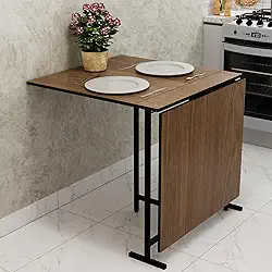 Mesa Articulada Dobrável, 6 Lugares, MDP com Suporte em Aço, Design Moderno, Multiuso, Preta (freijó)
