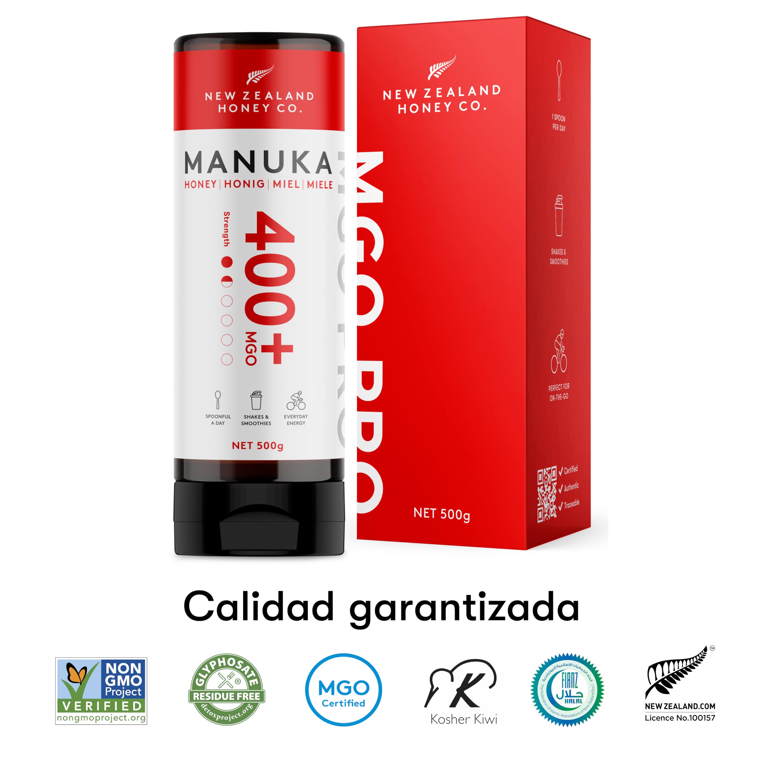 New Zealand Honey Co. Miel de Manuka MGO 400+ | Nueva Zelanda Miel 100% Pura y Saludable | 500g