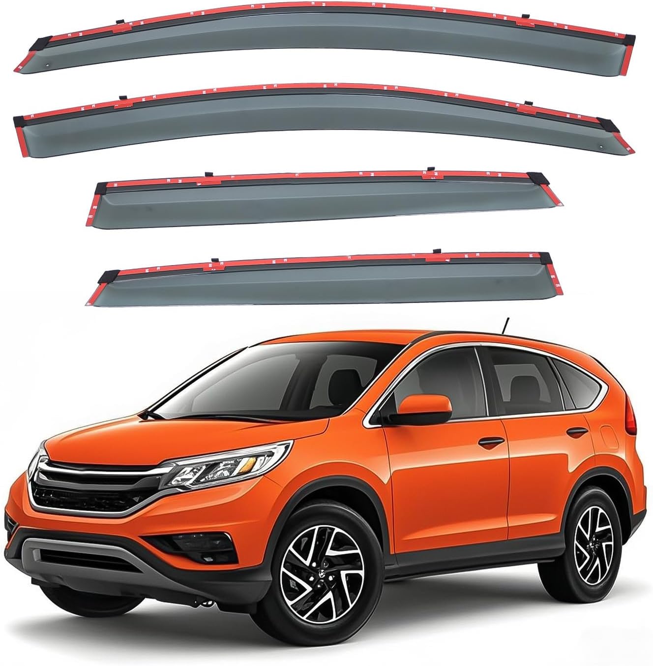 Deal 4-Piece Set Outside Mount Tape On/Clip On Type Smoke Tinted Sun/Rain Guard Vent Window Visors with Chrome Trim Compatible with 2012-2016 CRV All Models
