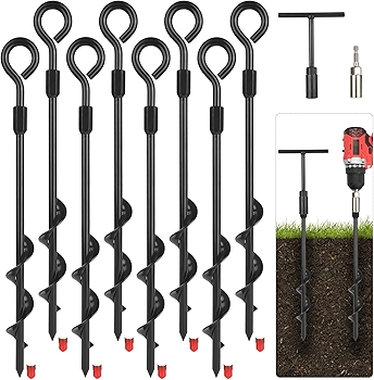 14英寸螺纹地锚套装（4件） 适用于蹦床、房车、棚屋、秋千、车棚、帐篷等