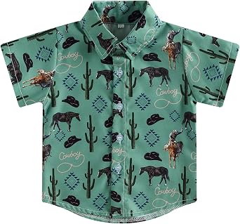 Western Baby Boy Clothes Button Down Short Sleeve Shirts Country Cowboy Dress Shirt Tops Summer Vintage Clothes