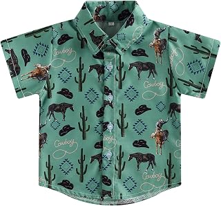 Western Baby Boy Clothes Button Down Short Sleeve Shirts Country Cowboy Dress Shirt Tops Summer Vintage Clothes