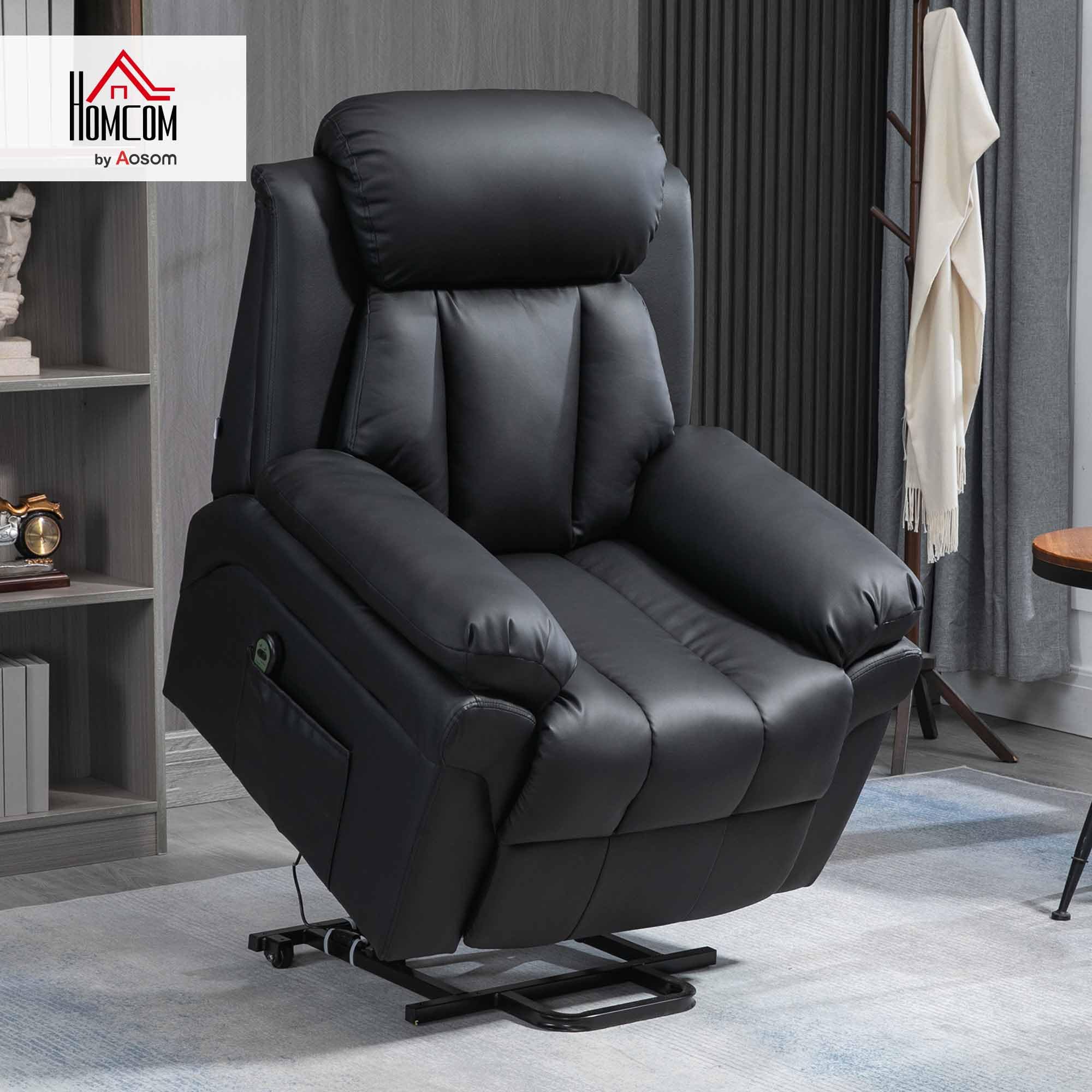 HOMCOM Fauteuil releveur électrique, Fauteuil Relax électrique avec Repose-Pied Ajustable, Dossier inclinable, télécommande, Poche latérale, pour Personnes âgées, Noir
