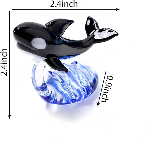 Miniatura 2 de Figuras de ballenas de cristal coleccionables sopladas a mano, escultura de delfines de cristal, pisapapeles de animales marinos para regalos,