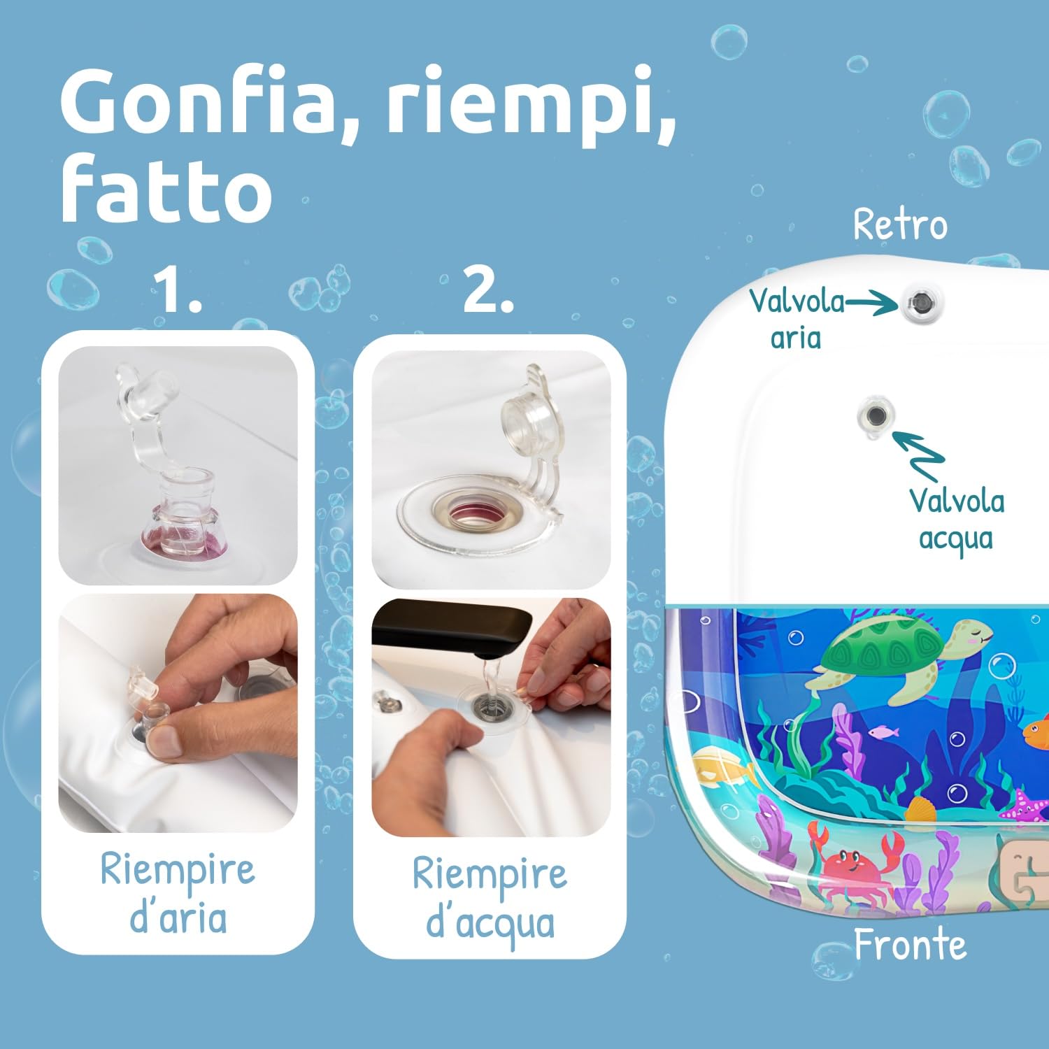 Mallie® Tappetino Tummy Time Neonato Gonfiabile ad Acqua: Giochi Sensoriali 0-3 Mesi