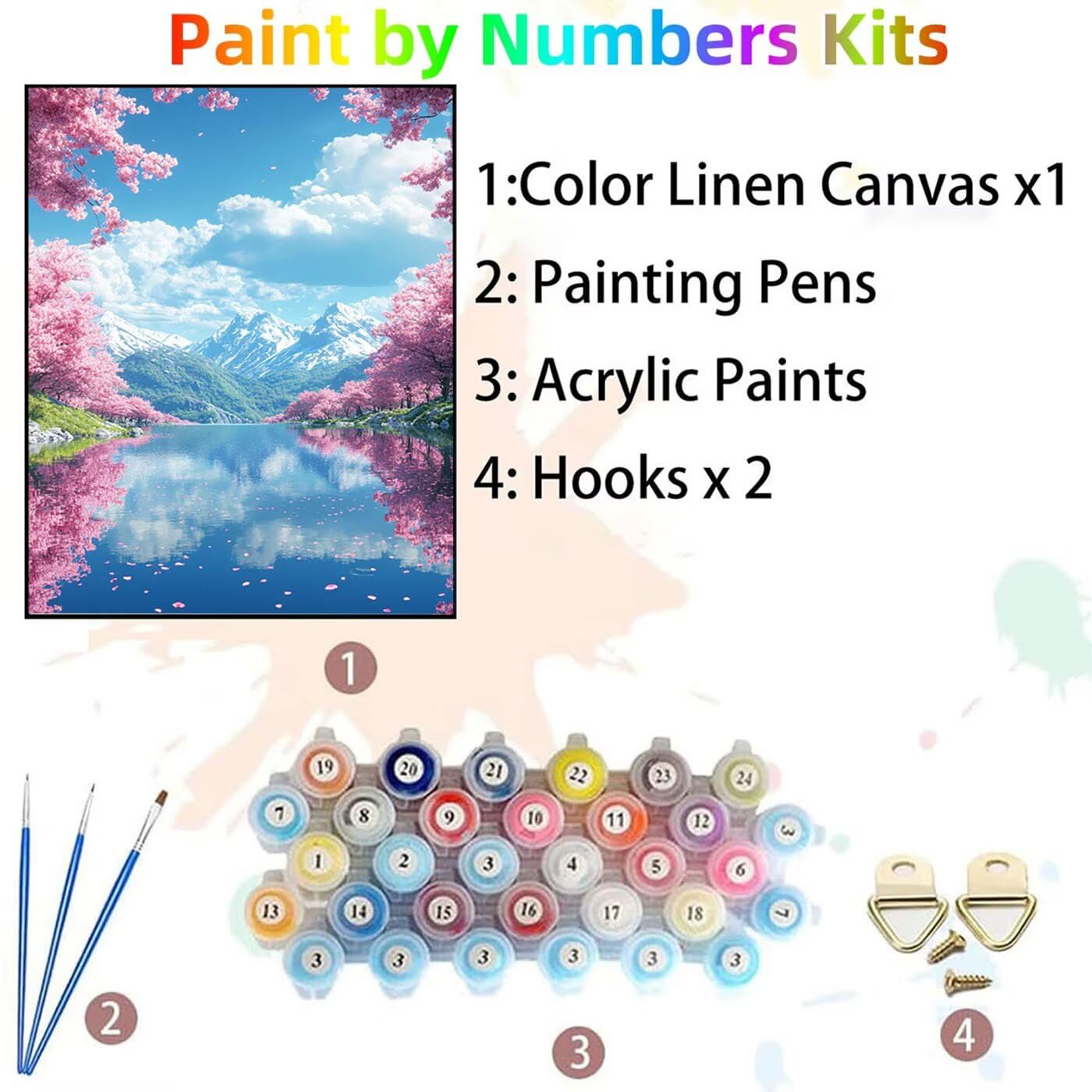 Snow Mountain Zestaw do malowania po numerach, dla dorosłych, kwiaty wiśni, akrylowe farby po numerach, hobby dla dorosłych i kobiet, materiały plastyczne, 8YH-4409 x 71 cm, płótno do malowania