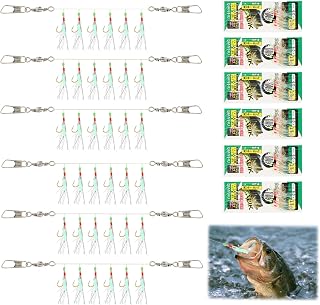 Pack de 6 Aparejos de Pesca para mar con 36 anzuelos, montajes premontados con 6 Plumas Luminosas, anzuelos de Acero Resistente, Cebo biónico imitación Insecto Volador, para Pesca de caballa, Jurel
