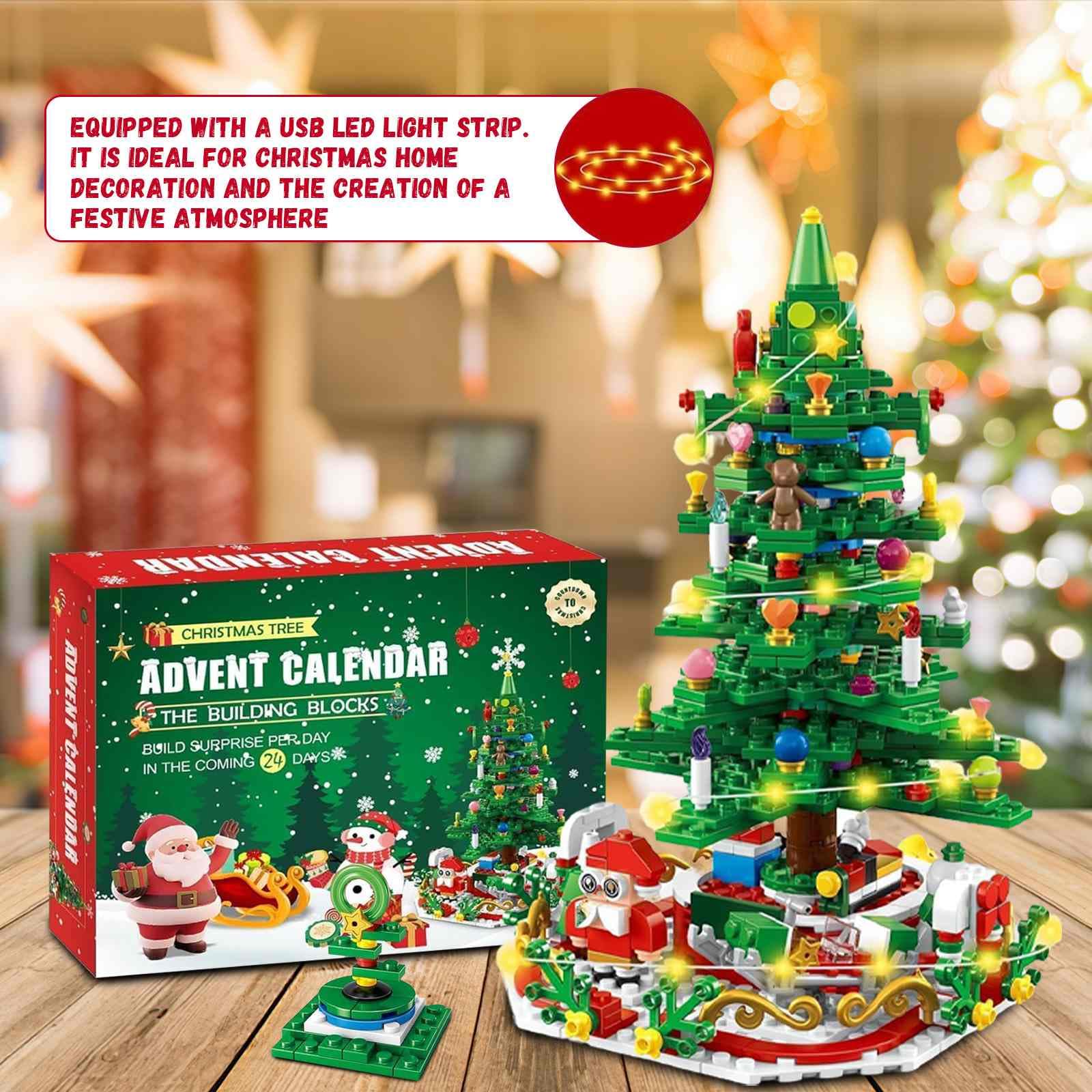 Calendrier De L'avent Calendrier De L'Avent 2025 à Construire – 24 Briques Sapins Noël + Guirlande Lumineuse – Activité Créative Famille & Enfants