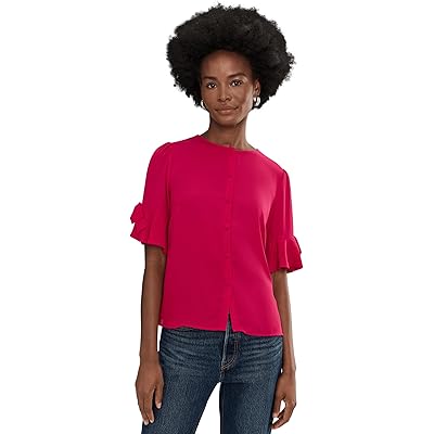 CeCe Flounce Elbow Bow Sleeve Top rose cerise