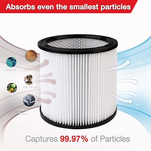 Miniatura 8 de Shop-Vac Aspiradora en seco húmedo HP de 6 galones 3.0 picos+filtro de cartucho de alto rendimiento 9030490344