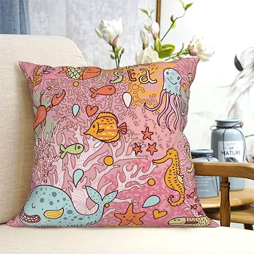 Miniatura 4 de Aimeryup Throw Pillow Covers 12x12 Inch Pink Sea Animals Decorative Pillow Covers Cushion Covers cojines decorativos para sala Pillow Cases Cute