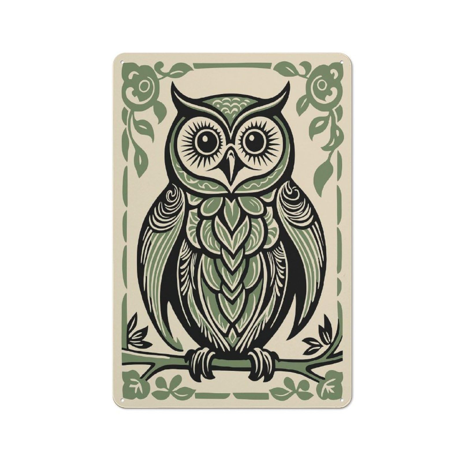 Junmoney Style-9 Casual Stylized Owl Illustration With Floral Frame Garden Room Metal Sign 30X20cm, Porch Wall Decor For Conservatory, Home Bar Or Utility Room