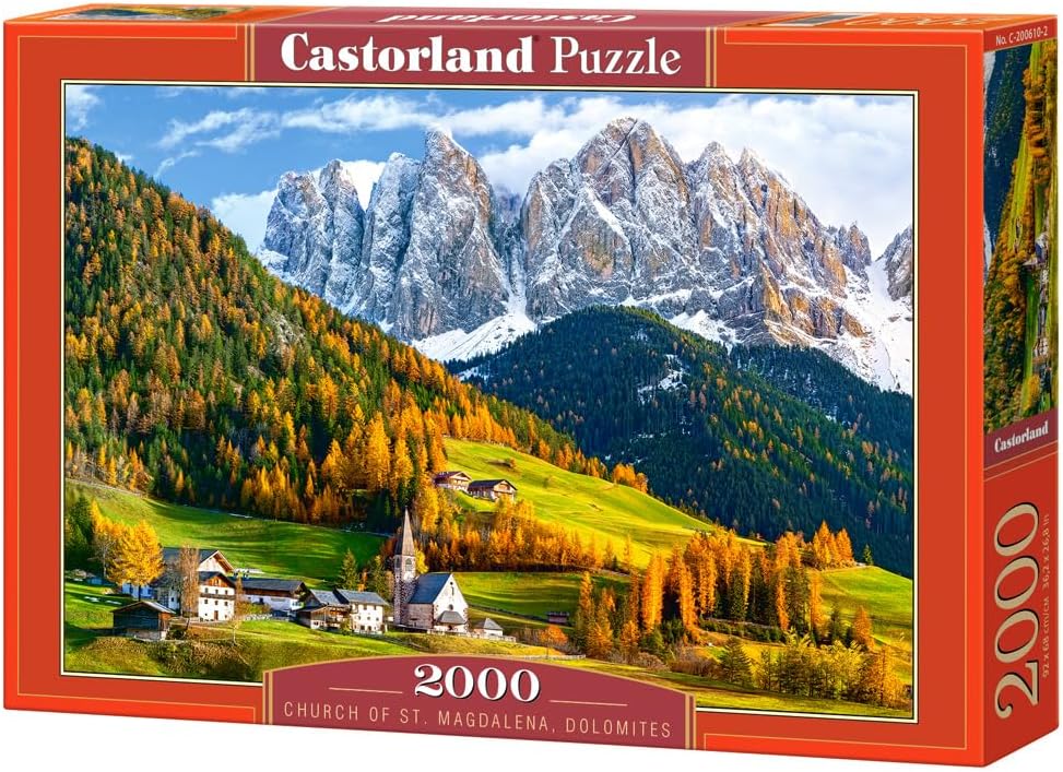 CASTORLAND 2000 Piece Jigsaw Puzzles, Church of St. Magdalena, Dolomites, Italy, Europe, Scenic Puzzle, Travel-Inspired Puzzle, Adult Puzzle, Castorland C-200610-2
