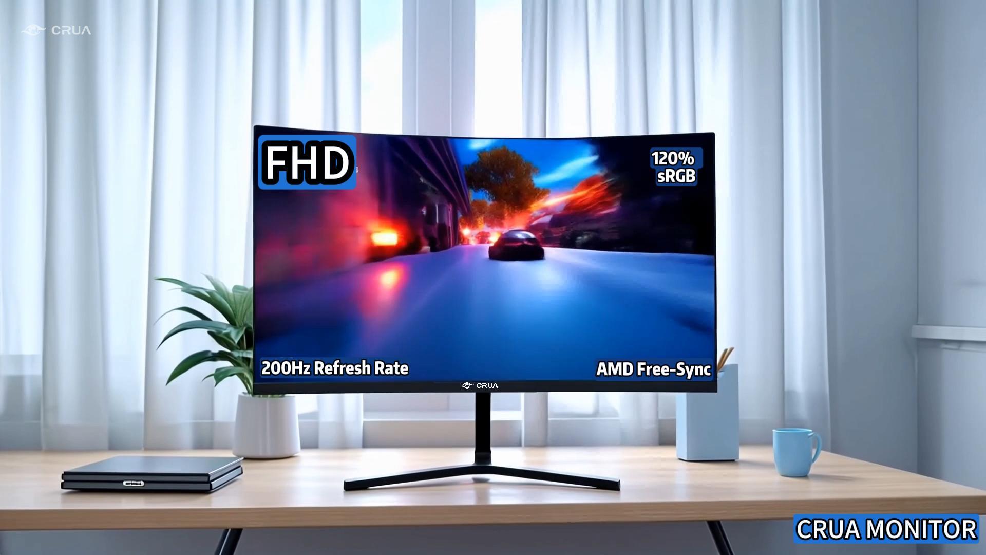 CRUA 24 Inch Curved Gaming Monitor, 180Hz/200Hz FHD 1080P, 1ms
