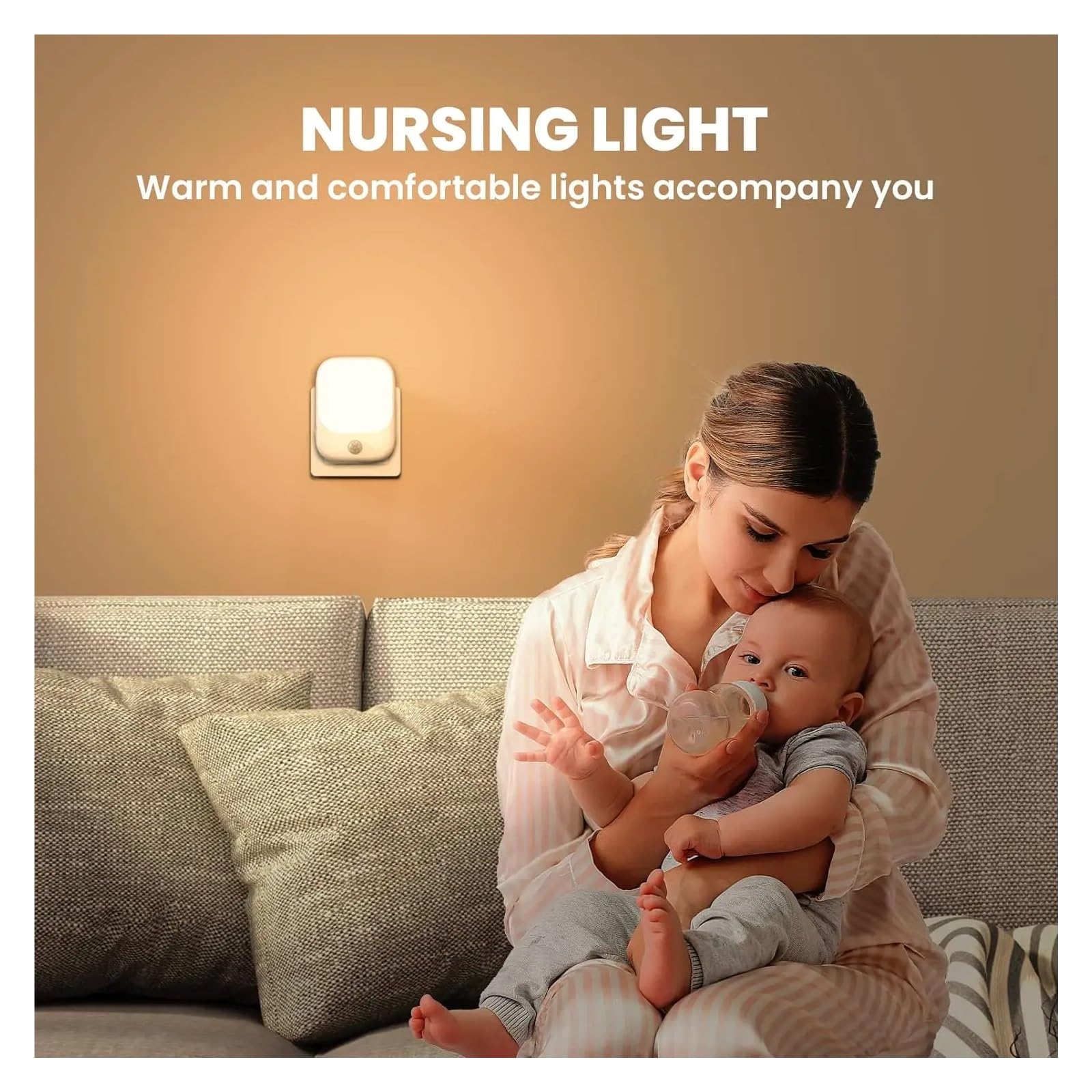 Luces LED nocturnas con Sensor de movimiento for dormitorio de niños, lámpara inalámbrica regulable con Sensor de atardecer y amanecer, enchufe europeo, 1 ud./2 uds.