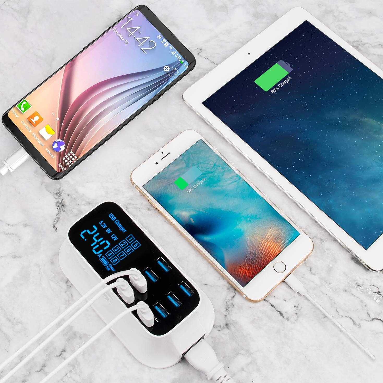 🔥 Crаzу Dеаlѕ USB C Charging Station, 8 Ports Multiple USB Chargers with Fast Charger Port and LCD Display for iPhone 12 Cell Phones, Tablets and Other Electronics