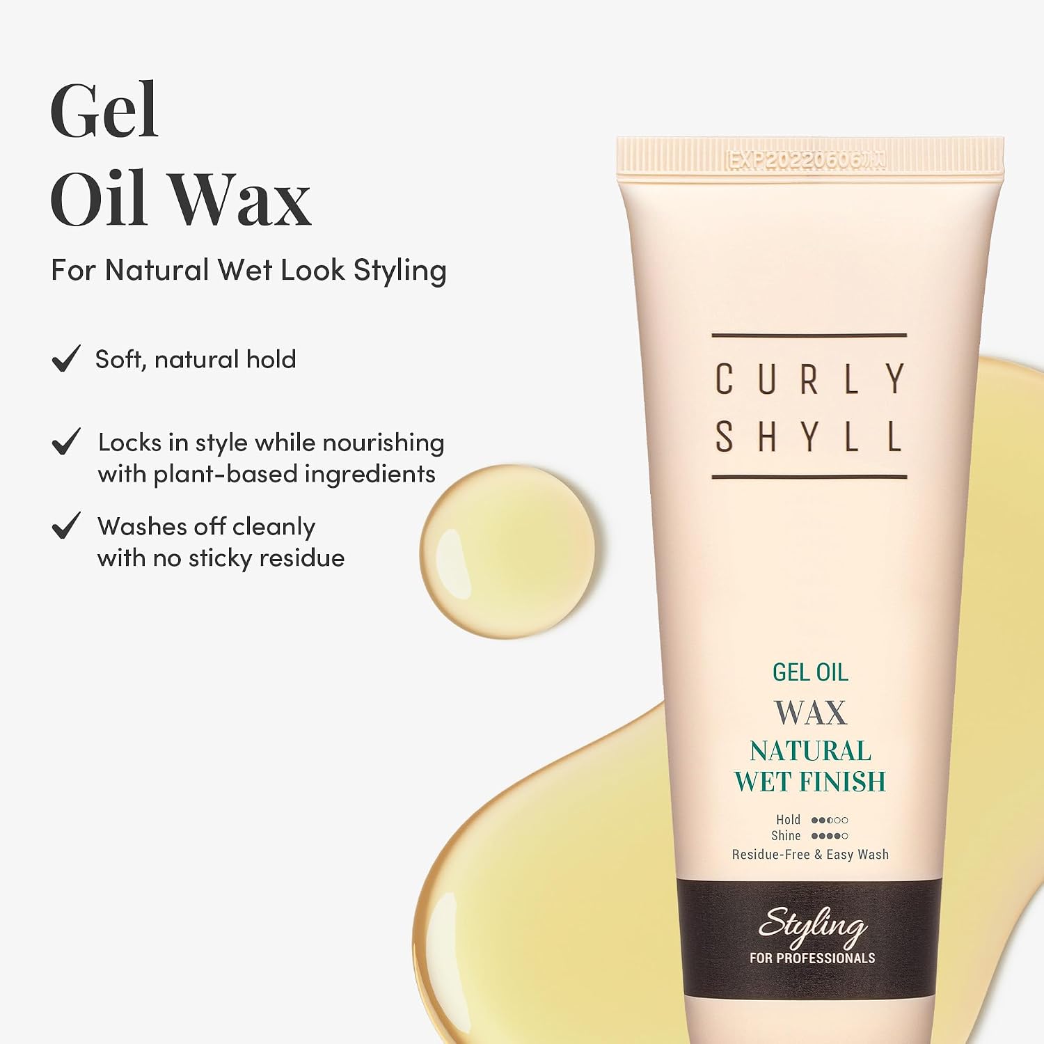 CURLYSHYLL Gel Oil Wax for Wet Look Styling, Lightweight Hold, No Greasy Buildup, Refined, Natural Finish 150ml