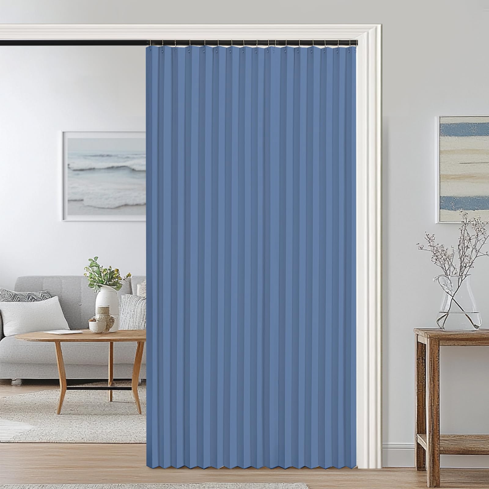 Blackout door curtain, folding invisible magnetic door curtain for bedroom, bathroom, living room and room partition-Dark blue- W200xH200cm โ image 1