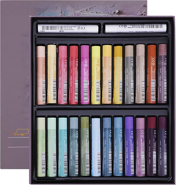 Soft Oil Pastels, 24 Colors +2 White Artist Grade Square Chalk Pastels Crayon Set, Vibrant Art & Craft Drawing Sticks Tools Kit Suitable for Artists Beginner Students for Home Class Use