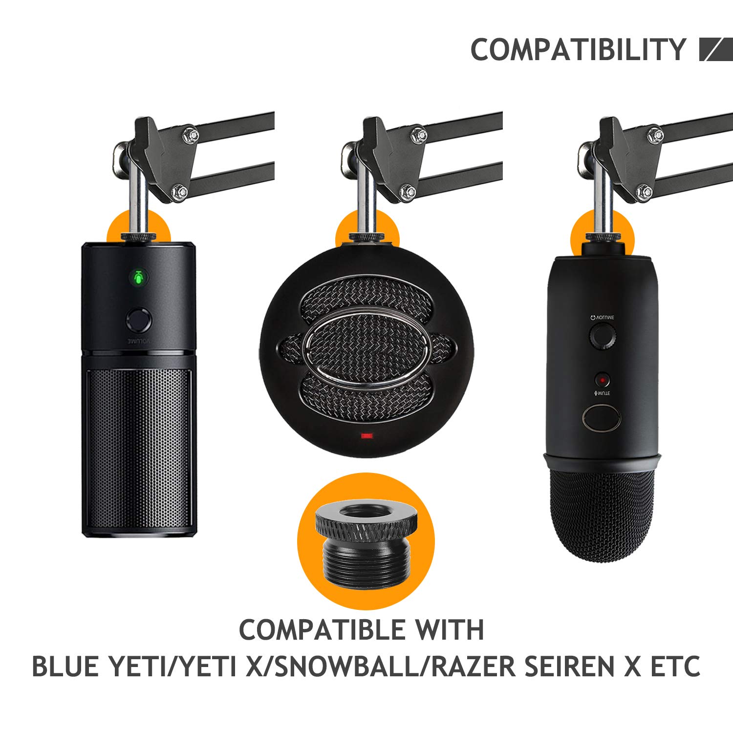 2 Pack Screw Thread Adapter, 5/8" Male to 3/8" Female Mic Screw for