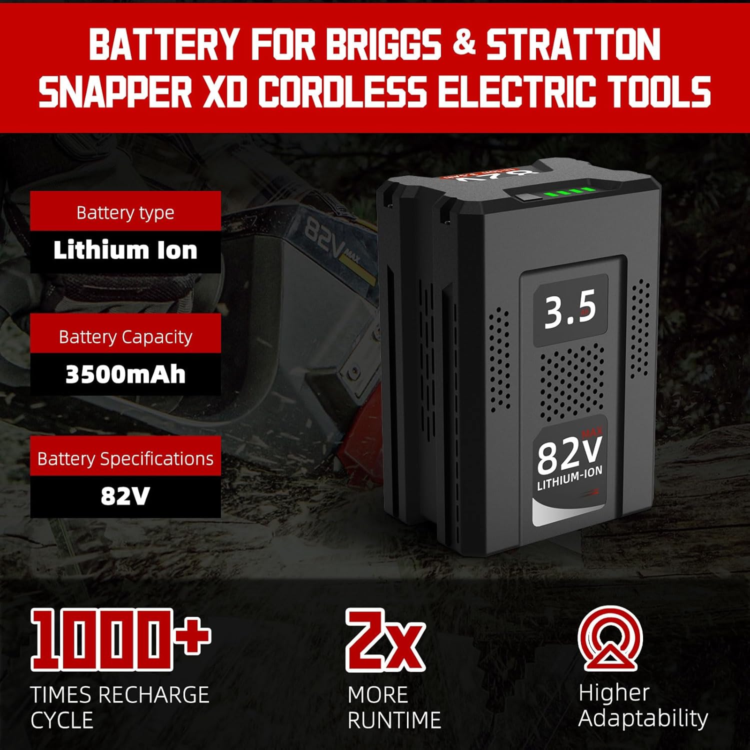 3.5Ah Battery for Briggs & Stratton 82V and Snapper 82V Cordless Tools Lithium-ion Rechargeable Battery Model BSB2AH82 BSB3AH82 BSB4AH82 BSB5AH82 Replacement - Image 2