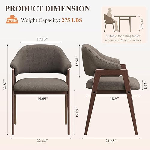 Miniatura 2 de Juego de 2 sillas de comedor de madera, silla de comedor tapizada de tela moderna, sillas auxiliares de cocina, silla de cena de granja con respaldo