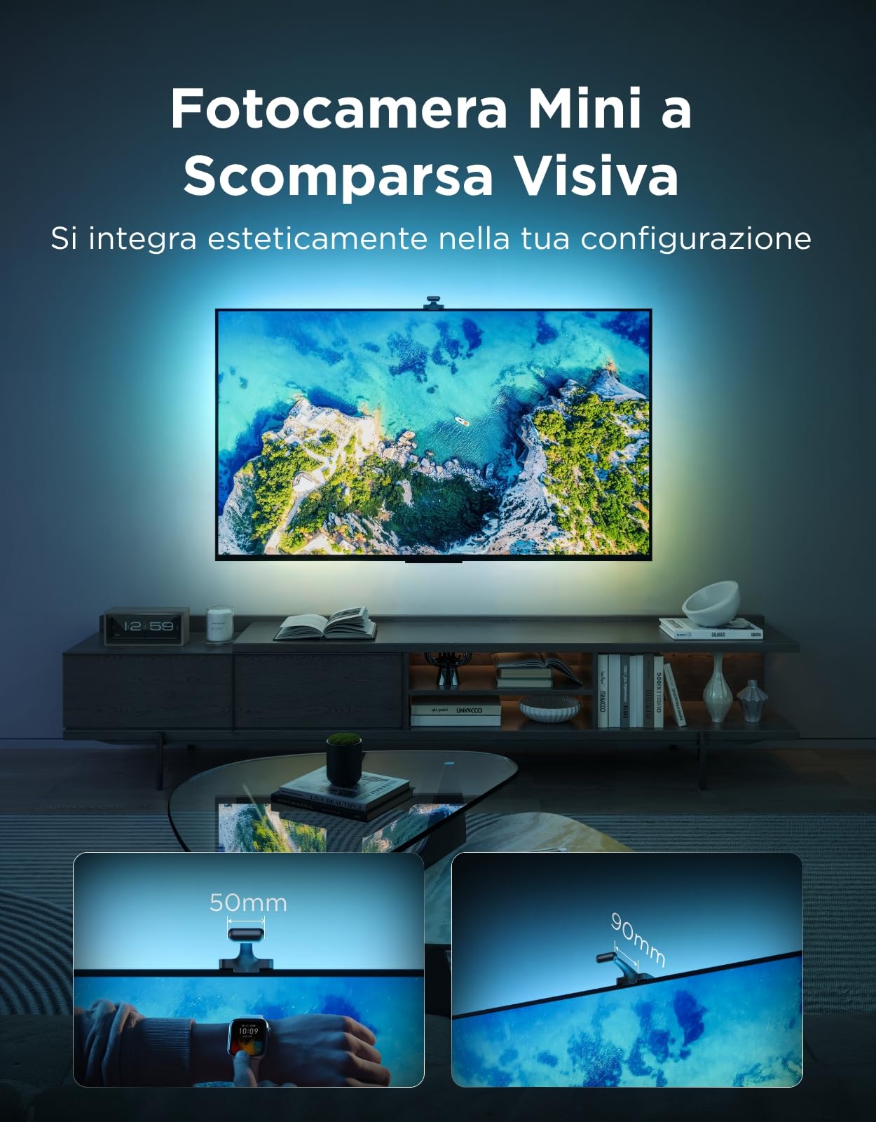 Govee LED TV Retroilluminazione 3 con Doppia Telecamera da 4 MP, Striscia LED RGBWIC 3,6 m con Sincro Schermo per TV da 55-65 Pollici, 60 LED/m, Filtro AI, Comando App/Voce, Compatibile Matter/Alexa