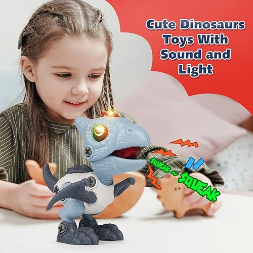 Miniatura 4 de Juguetes de dinosaurio para niños de 3 a 5 años, juguetes desmontables para niños, construcción de construcción STEM juguetes para niños con sonido