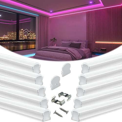 Miniatura 9 de Muzata Paquete de 6 canales LED blancos de 3.3 pies3.3 ft, sin manchas con efecto de neón blanco lechoso curvado de 60, difusor de cubierta LED, en