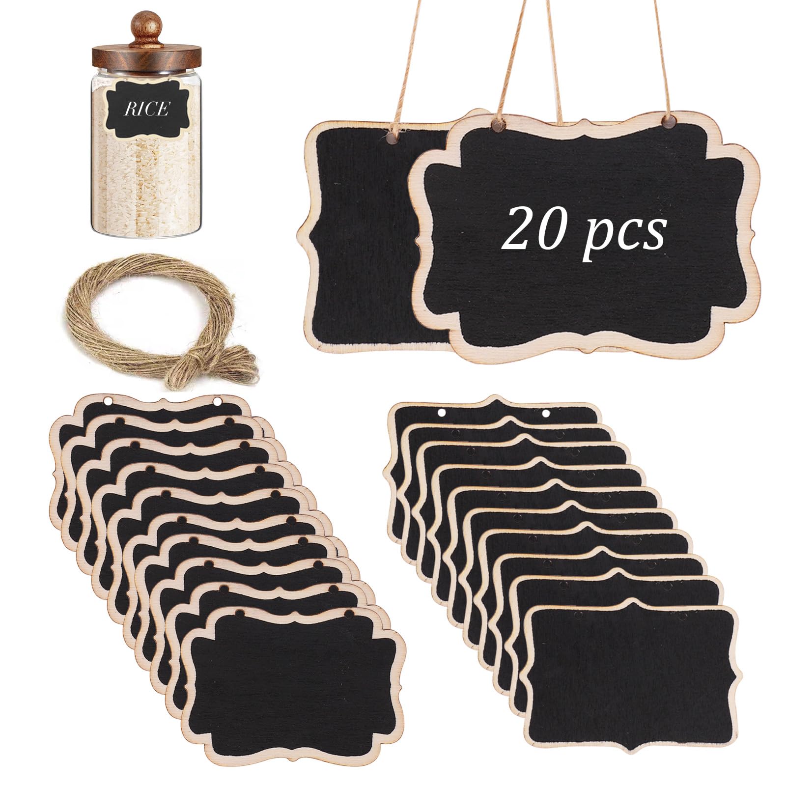 OQXEJPHFN 20Pcs Mini Chalkboard Signs with String, Wooden Food Name Labels Hanging Blackboard, Wedding Party Buffet Tags