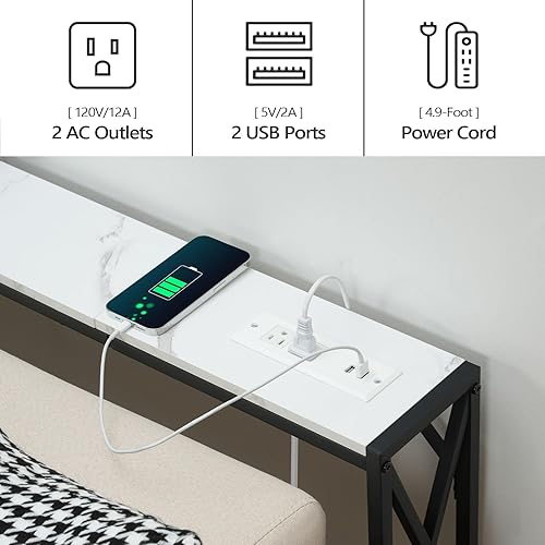 Miniatura 7 de Mesa de sofá estrecha de 39.4 pulgadas con estación de carga, mesa consola delgada, para entrada, vestíbulo, sala de estar, pasillo, mármol